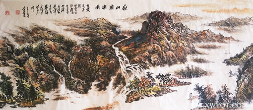 李发林作品 《秋山渔乐图》 规格：136cmx70cm